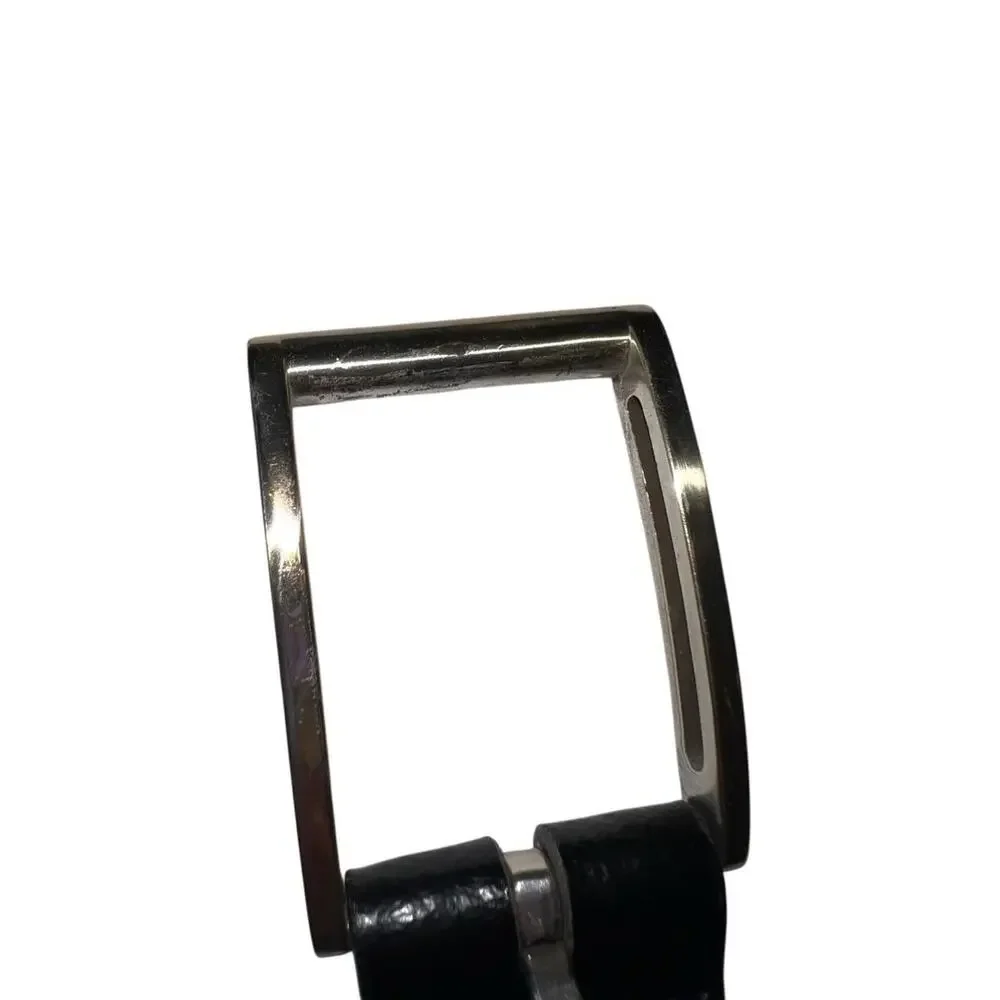 Men’s Black Genuine Leather‎ Dress Belt Silver Buckle Size 40/100 Classic